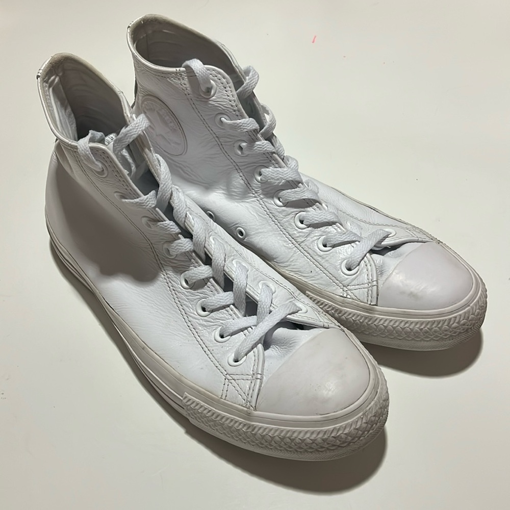 Sold on depop - Converse - White High-Top - Leather Sneakers